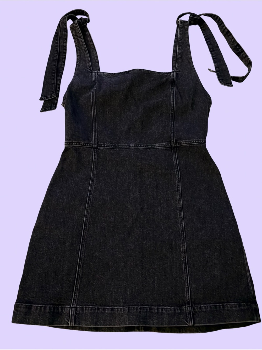 Alice + Olivia Maryann Tie Shoulder Denim Minidress Acid Black Zipper Closure